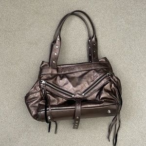 Botkier Womens Trigger East West Metallic Leather Stud Moto Satchel Handbag